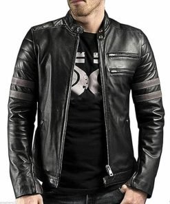 Men’s Stripe Biker Retro Leather Jacket