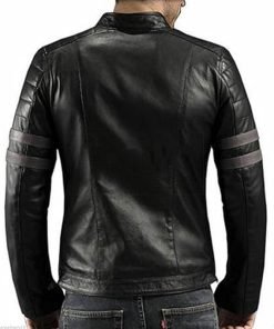 Men’s Stripe Biker Retro Leather Jacket