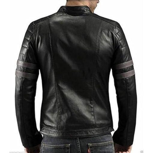 Men’s Stripe Biker Retro Leather Jacket