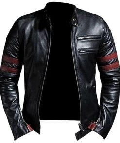 Men’s Stripe Biker Retro Leather Jacket