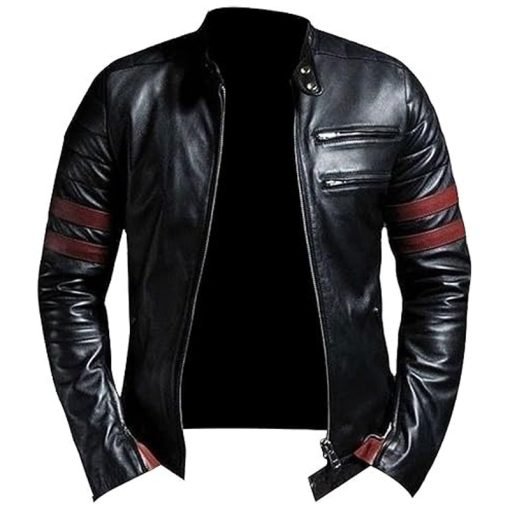 Men’s Stripe Biker Retro Leather Jacket