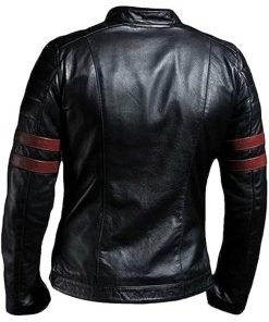 Men’s Stripe Biker Retro Leather Jacket