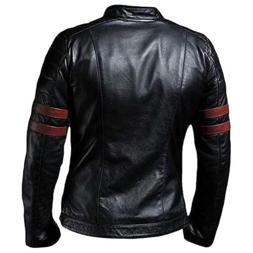 Men’s Stripe Biker Retro Leather Jacket