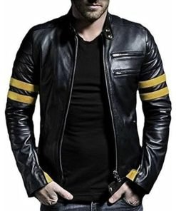 Men’s Stripe Biker Retro Leather Jacket