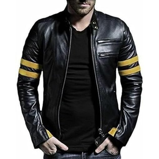 Men’s Stripe Biker Retro Leather Jacket