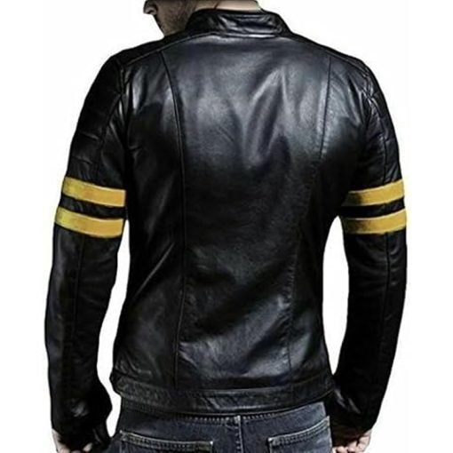 Men’s Stripe Biker Retro Leather Jacket