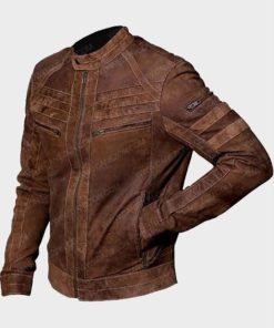 Mens Retro Café Racer Distressed Brown Jacket