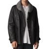 Mens Shearling Double Breasted Black Pea Coat