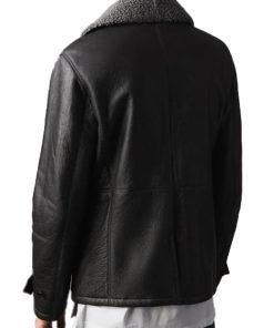 Mens Shearling Double Breasted Black Pea Coat