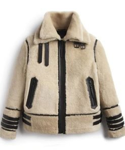 Off White Shearling Leather Jacket With Strips