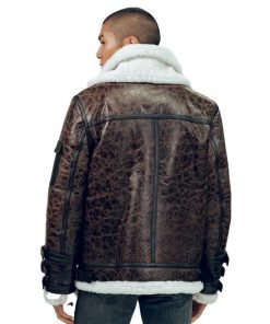 Double Tone Brown Shearling Aviator Leather Jacket