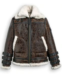 Double Tone Brown Shearling Aviator Leather Jacket