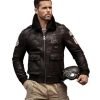 Men Black Leather Shearling Bomber Jacket