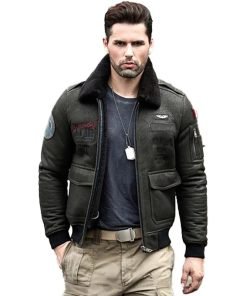 Men's Sheepskin Shearling Leather Bomber Jacket