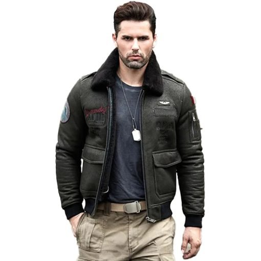 Men's Sheepskin Shearling Leather Bomber Jacket