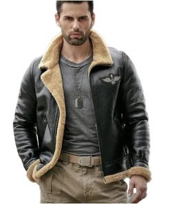 Men's Black Airforce Sheepskin Shearling Leather Jacket