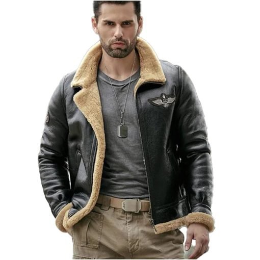 Men's Black Airforce Sheepskin Shearling Leather Jacket