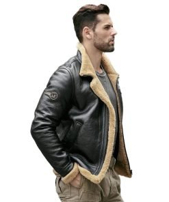 Men's Black Airforce Sheepskin Shearling Leather Jacket