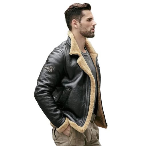 Men's Black Airforce Sheepskin Shearling Leather Jacket