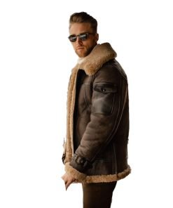 Men's Brown Shearling Leather Long Jacket Coat