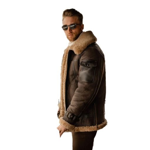 Men's Brown Shearling Leather Long Jacket Coat