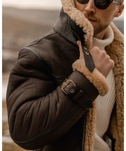 Men's Brown Shearling Leather Long Jacket Coat