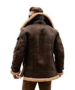 Men's Brown Shearling Leather Long Jacket Coat