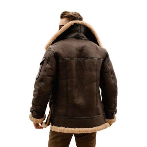 Men's Brown Shearling Leather Long Jacket Coat