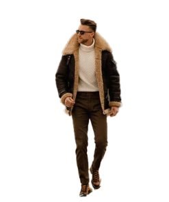 Men's Brown Shearling Leather Long Jacket Coat