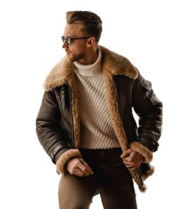 Men's Brown Shearling Leather Long Jacket Coat