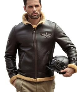 Men's Brown Airforce Sheepskin Shearling Leather Jacket