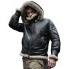 Men's Hooded Sheepskin Black Shearling Jacket