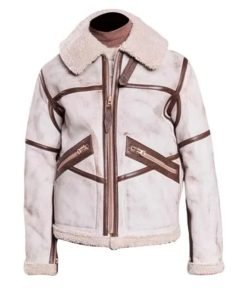 Aviator Style Mens White Waxed Leather Jacket