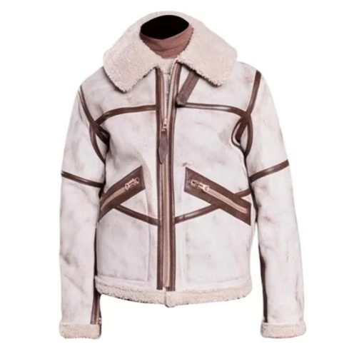 Aviator Style Mens White Waxed Leather Jacket