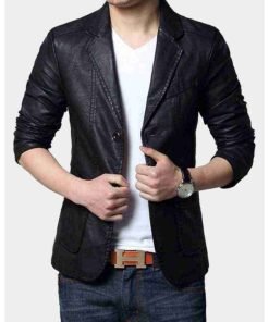 Mens Black Casual Leather Blazer Jacket