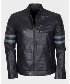 Mens Blue Stripe Mayhem Retro Black Biker Jacket