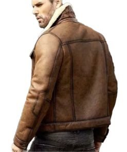 Mens Brown Sheepskin Trucker Shearling Leather Jacket