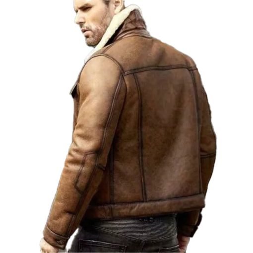 Mens Brown Sheepskin Trucker Shearling Leather Jacket