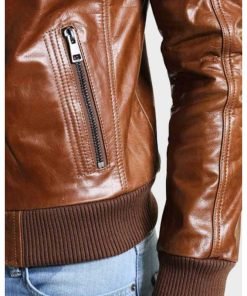 Mens Bomber Shining Brown Leather Jacket