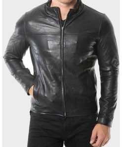 Mens Café Racer Black Plain Leather Jacket