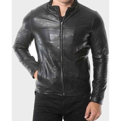 Mens Café Racer Black Plain Leather Jacket