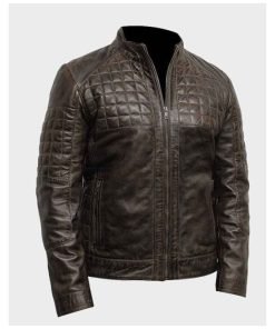 Mens Café Racer Quilted Design Brown Jacket