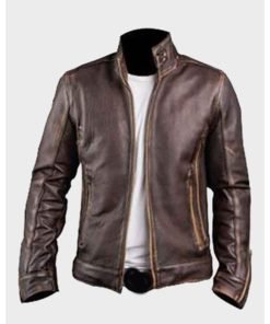 Mens Cafe Racer Style Brown Leather Jacket