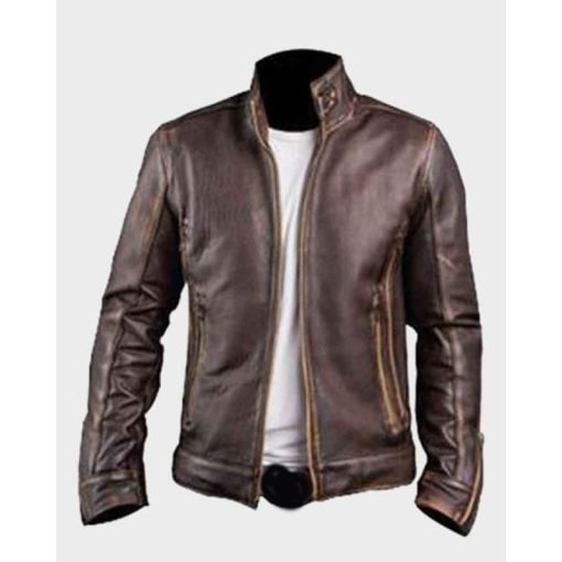 Mens Cafe Racer Style Brown Leather Jacket