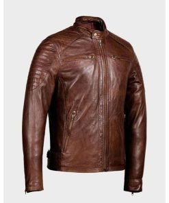 Mens Café Racer Zipper Brown Jacket