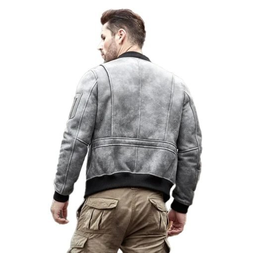 Mens Shearling Motorcycle Leather Bomber Jacket