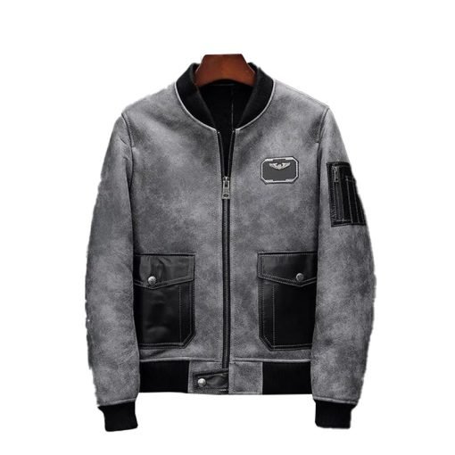 Mens Shearling Motorcycle Leather Bomber Jacket