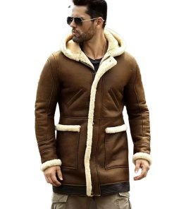 Mens Hooded Sheepskin Shearling Leather Jacket