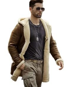 Mens Hooded Sheepskin Shearling Leather Jacket