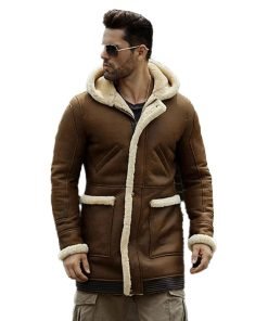 Mens Hooded Sheepskin Shearling Leather Jacket